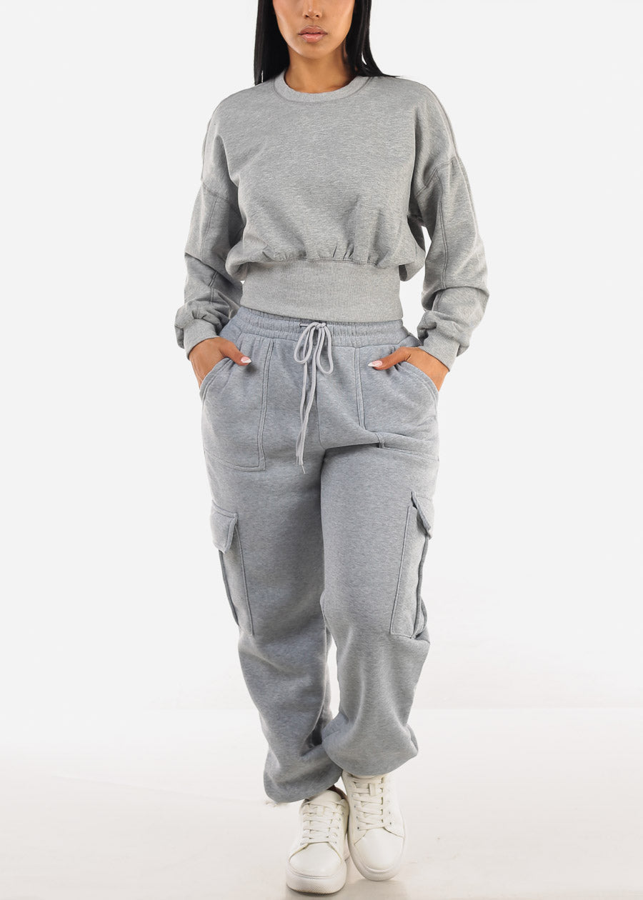 High Waist Cargo Sweatpants Grey