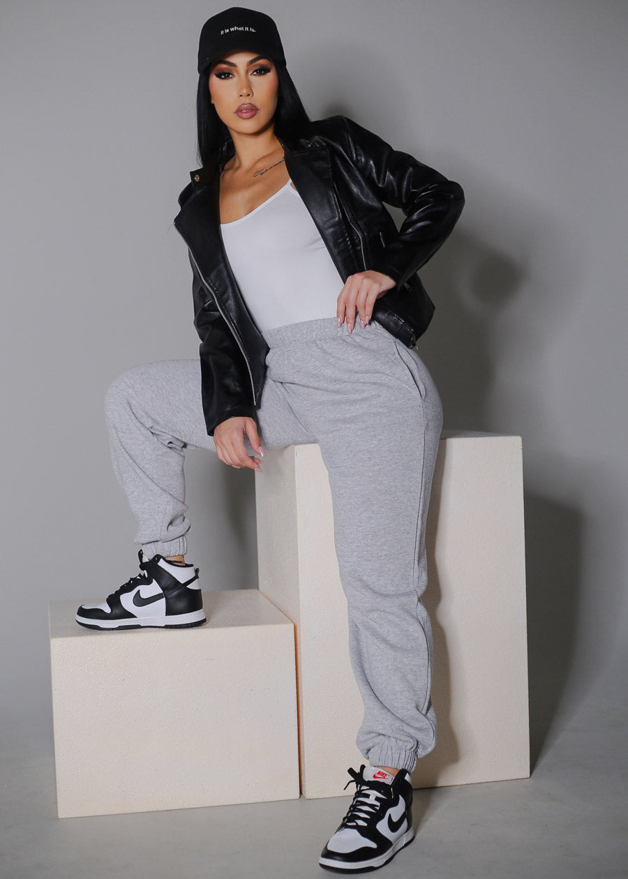 High Waisted Fleece Jogger Pants Heather Grey