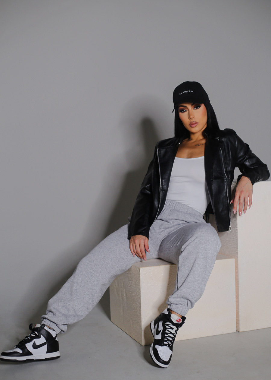 High Waisted Fleece Jogger Pants Heather Grey