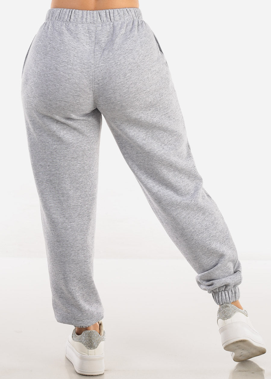 High Waisted Fleece Jogger Pants Heather Grey