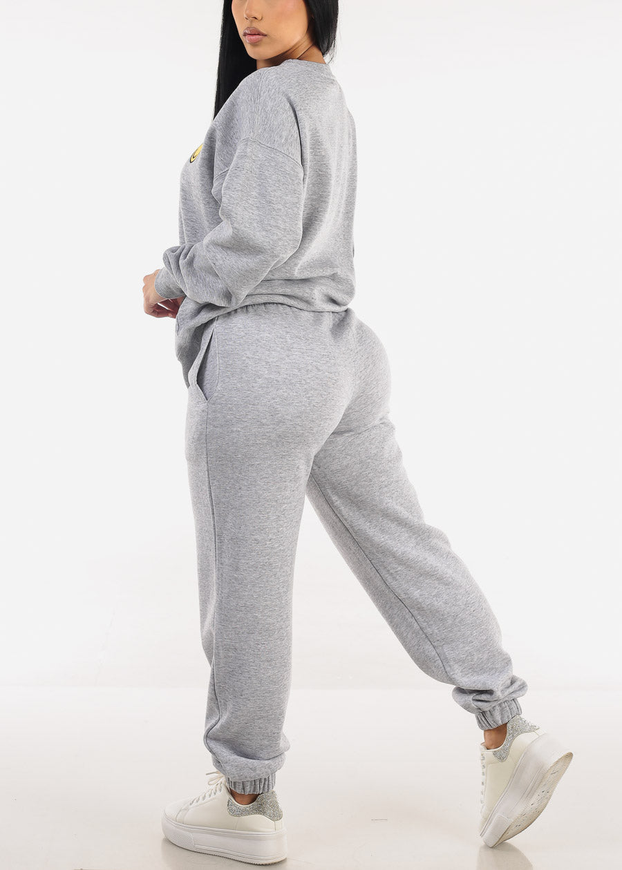 High Waisted Fleece Jogger Pants Heather Grey