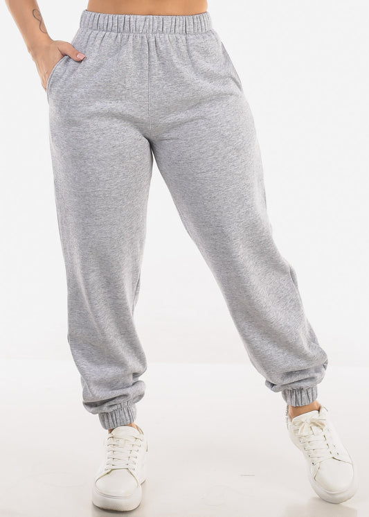 High Waisted Fleece Jogger Pants Heather Grey