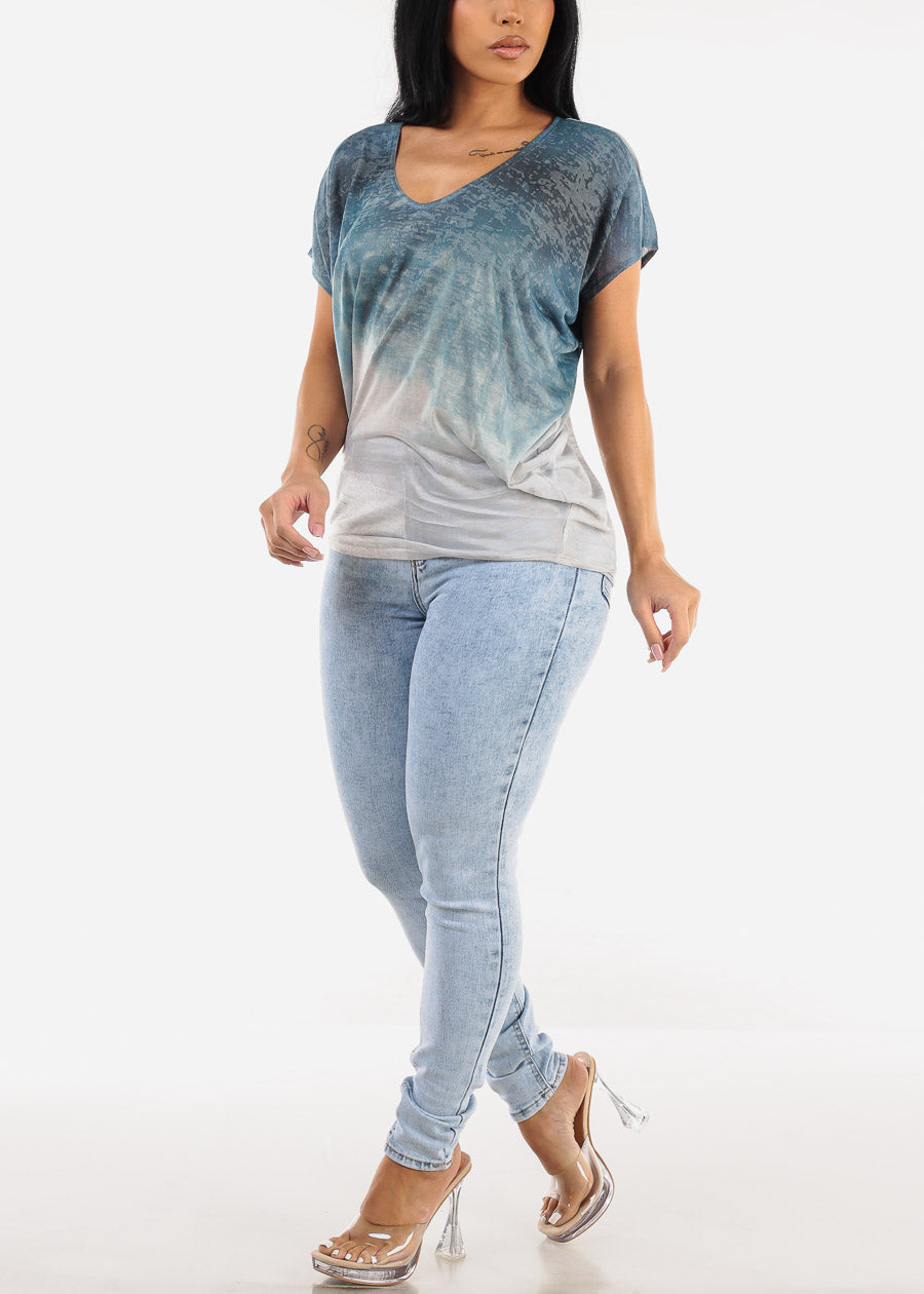 Short Dolman Sleeve Tie Dye Tunic Top