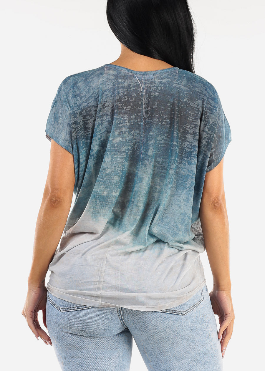 Short Dolman Sleeve Tie Dye Tunic Top