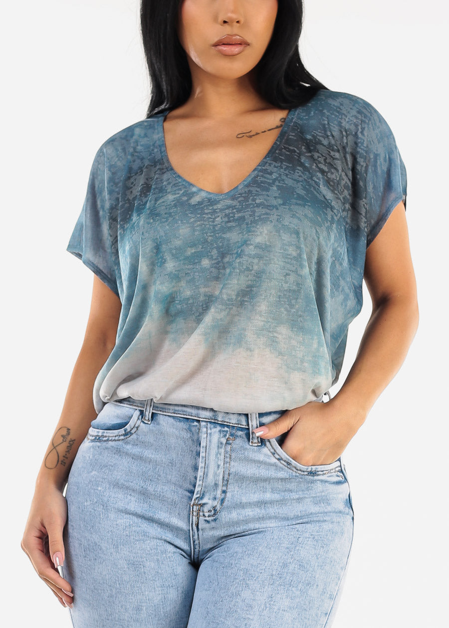 Short Dolman Sleeve Tie Dye Tunic Top