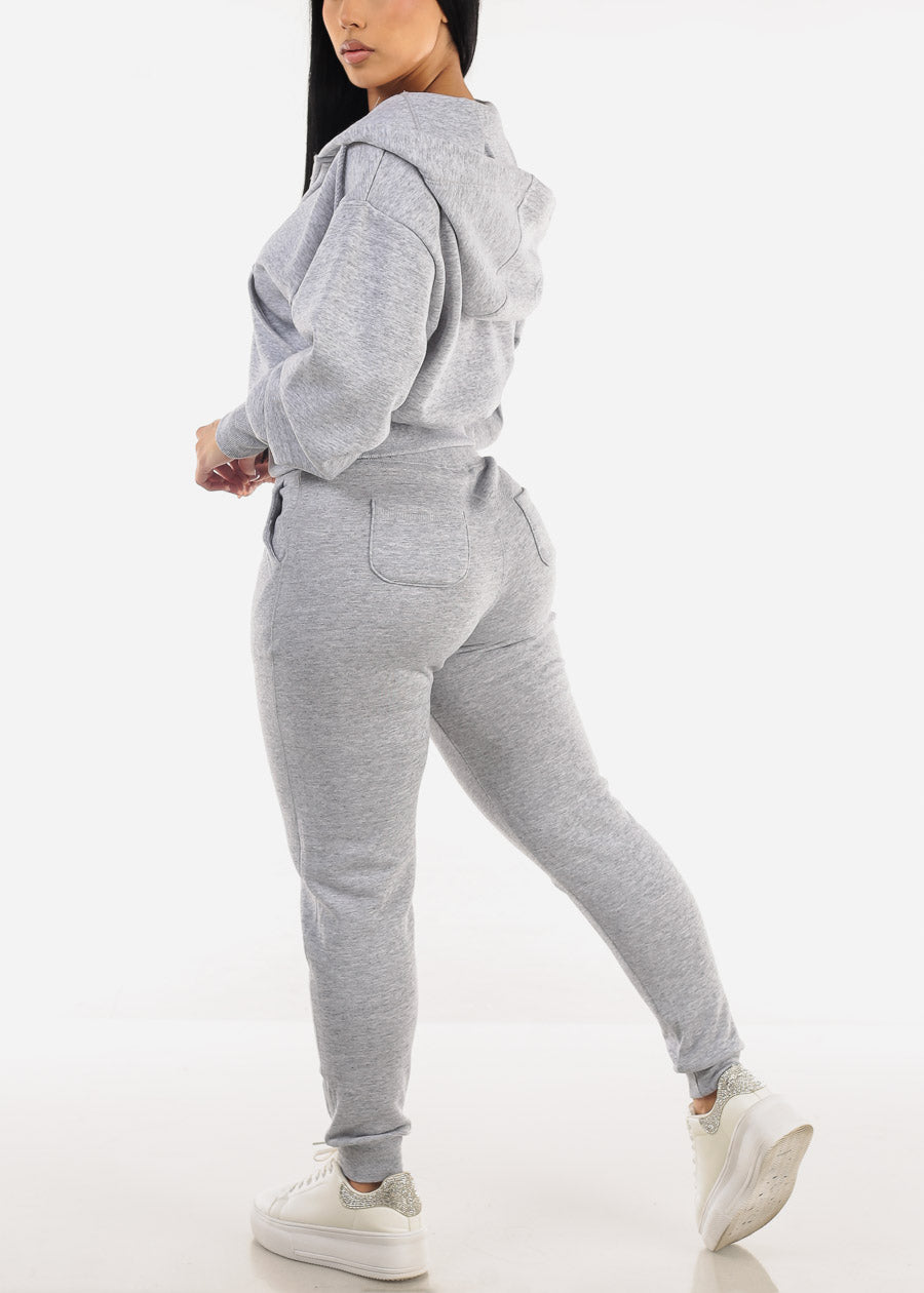 High Waist Fleece Jogger Pants Heather Grey w Pockets