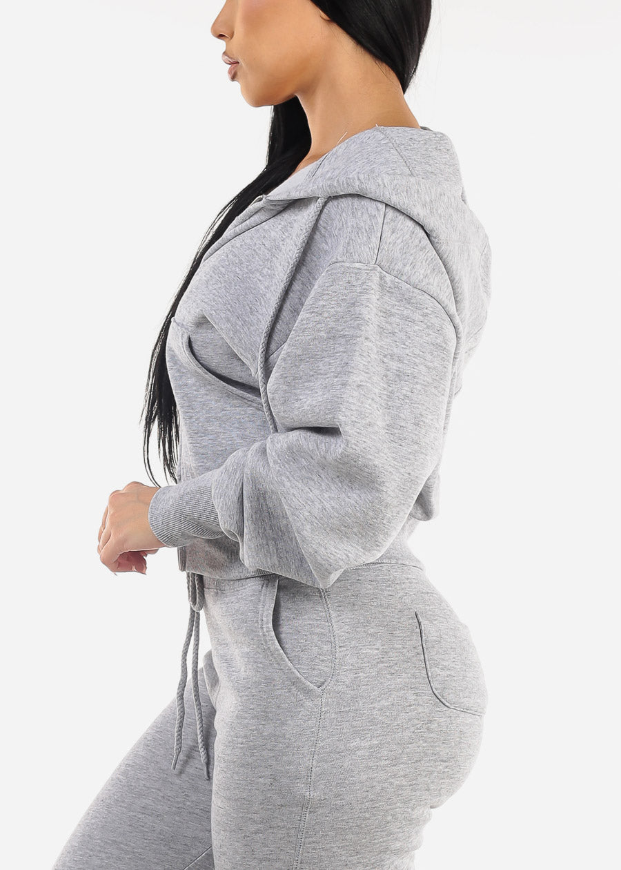 Oversized Fleece Zip Up Hoodie Grey