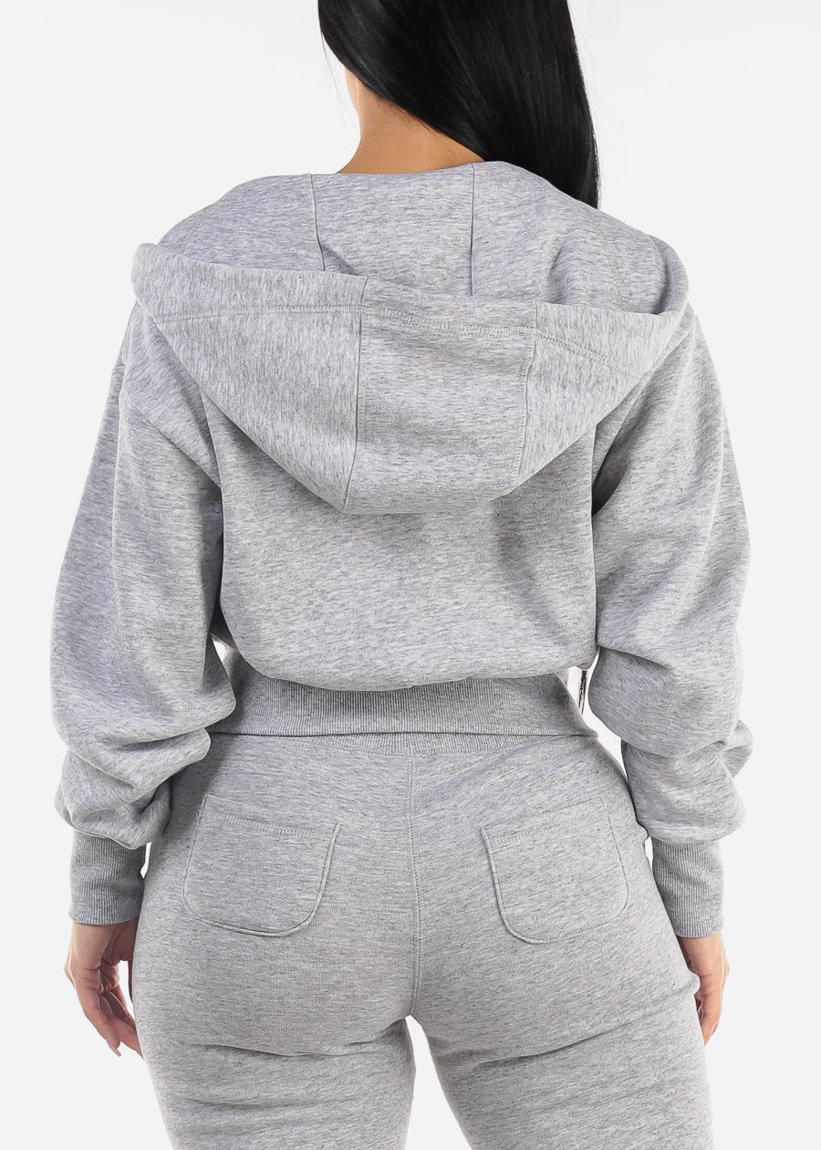 Oversized Fleece Zip Up Hoodie Grey