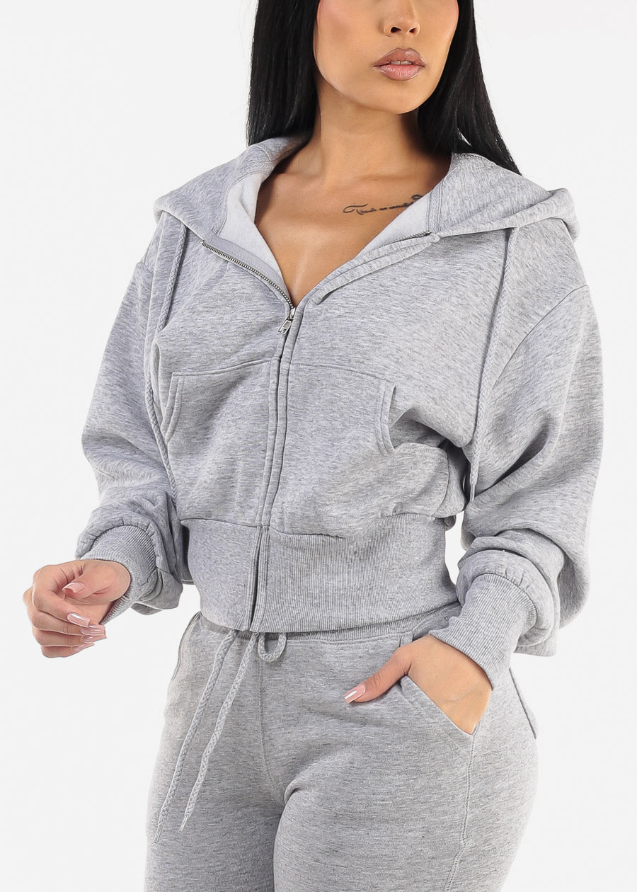 Oversized Fleece Zip Up Hoodie Grey