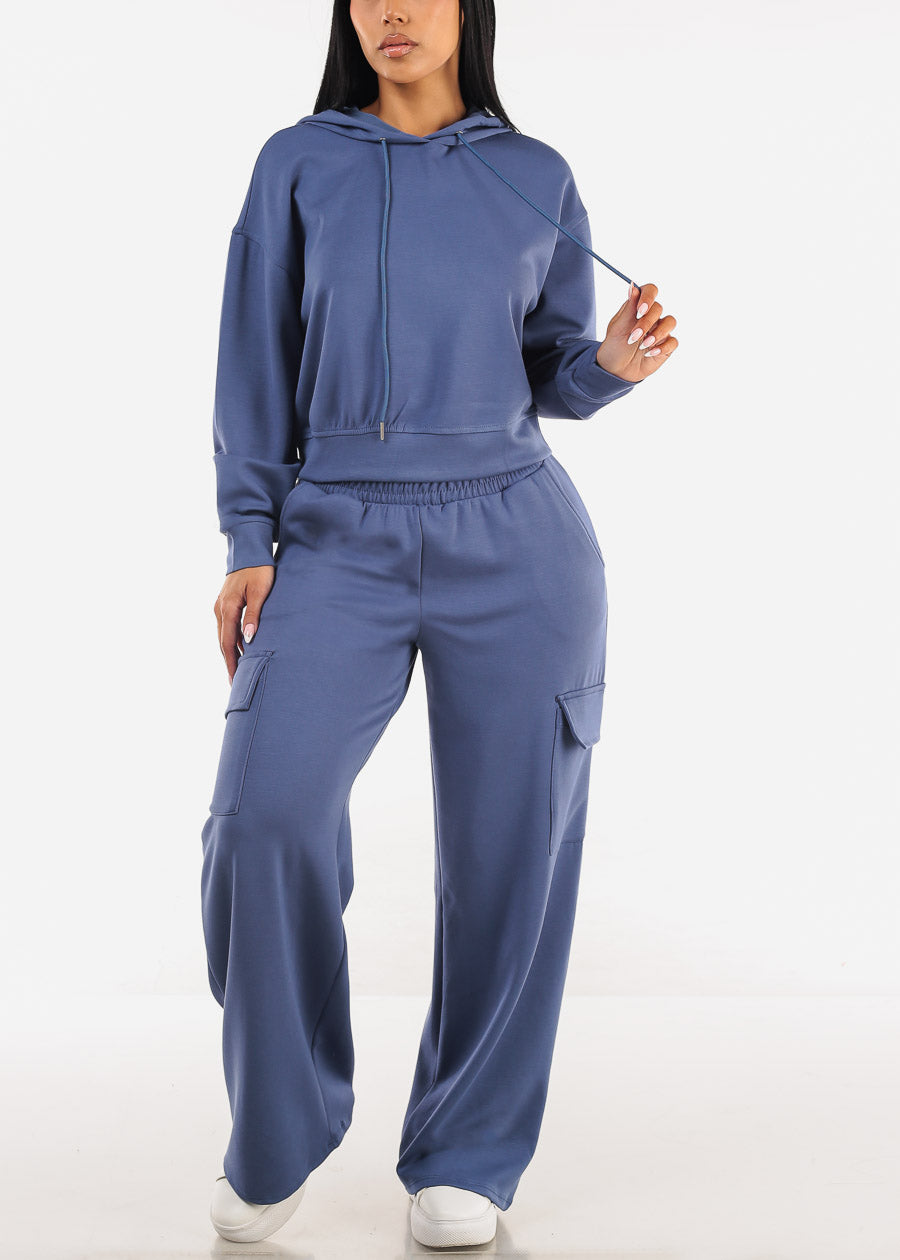 Super High Waist Wide Leg Cargo Pants Blue