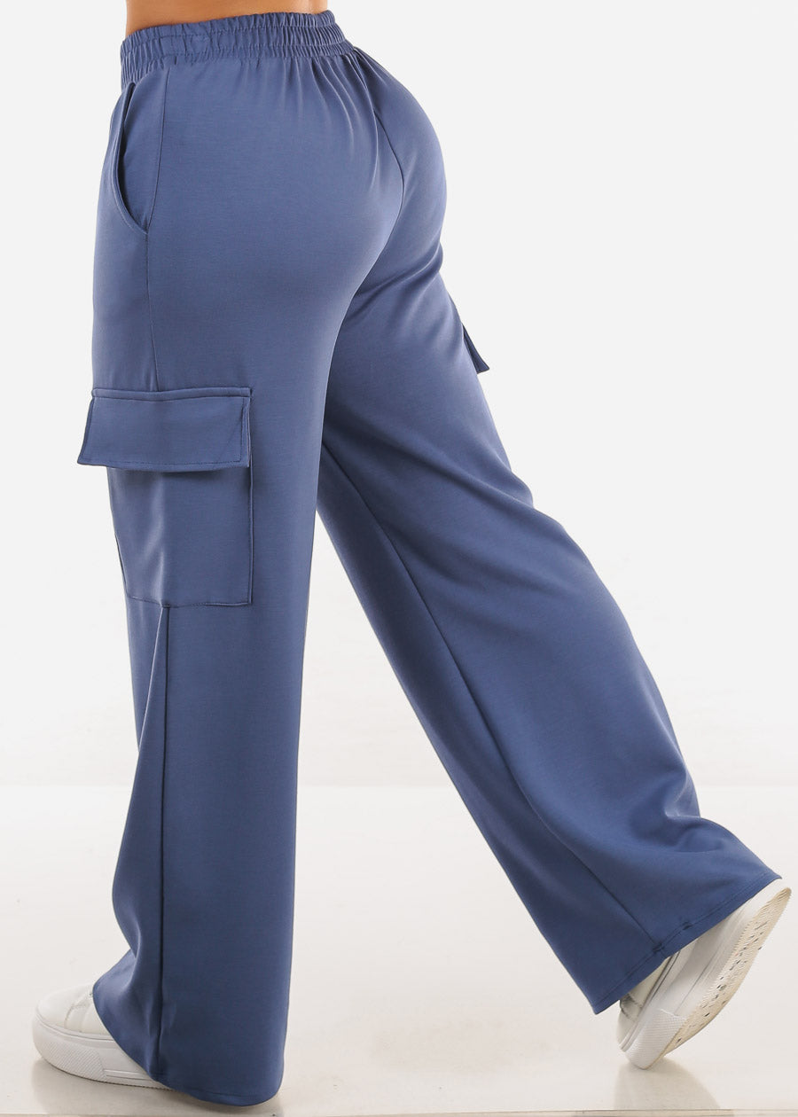 Super High Waist Wide Leg Cargo Pants Blue