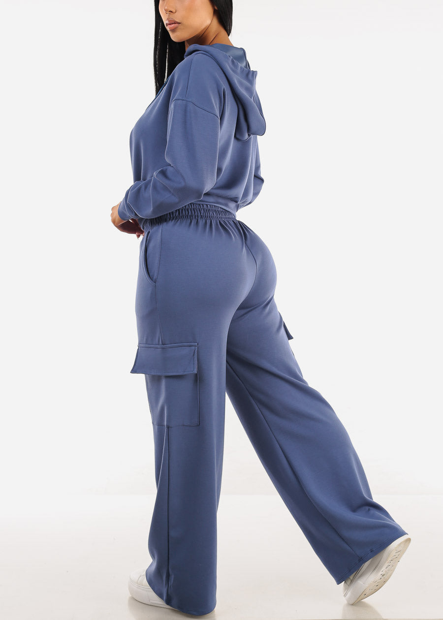 Super High Waist Wide Leg Cargo Pants Blue