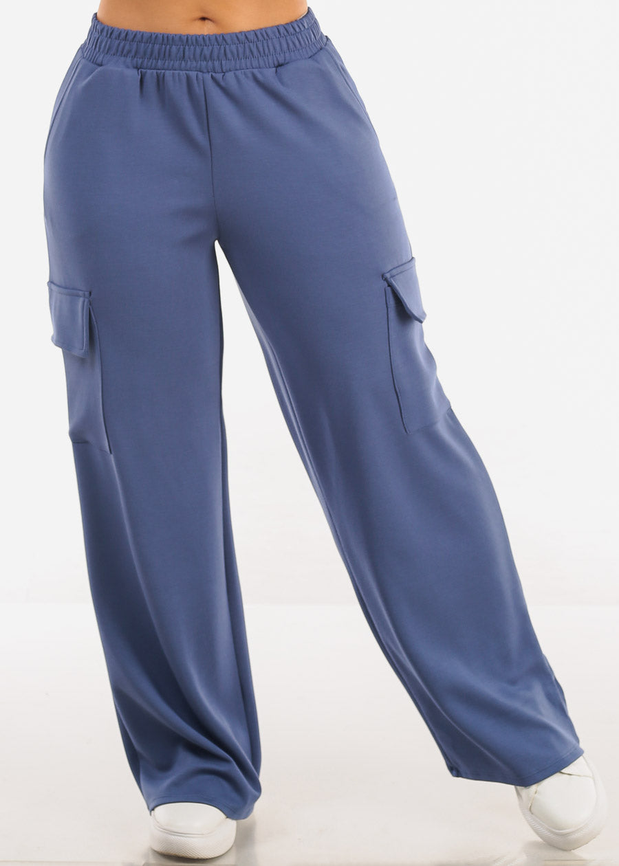 Super High Waist Wide Leg Cargo Pants Blue