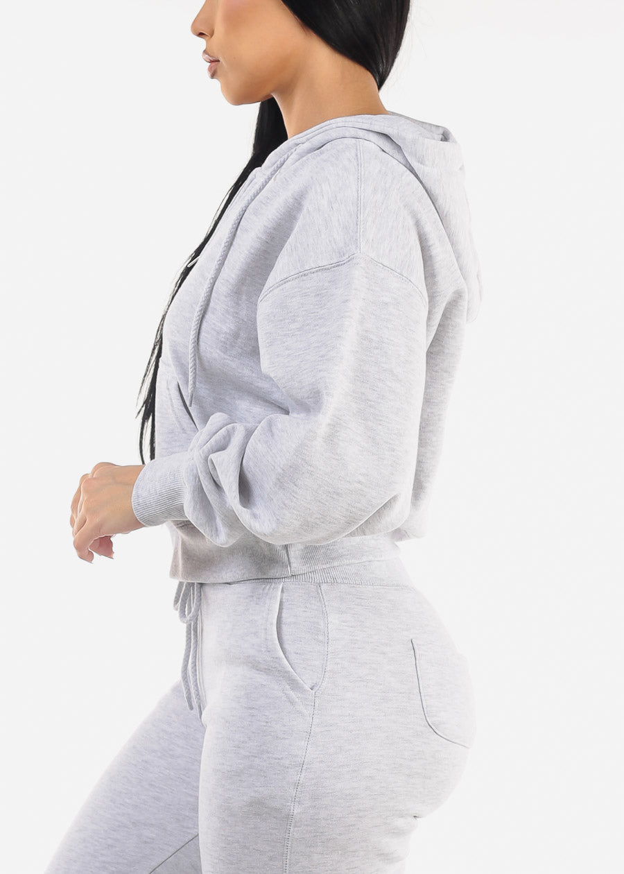 Half Zip Up Fleece Pullover Hoodie Heather Grey