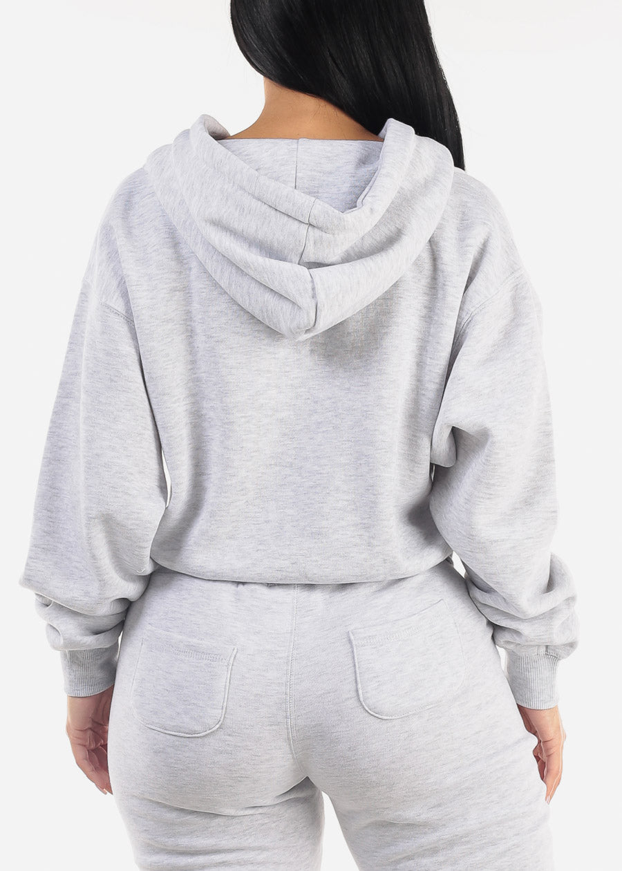 Half Zip Up Fleece Pullover Hoodie Heather Grey