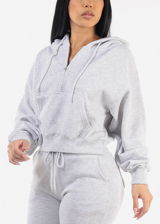 Half Zip Up Fleece Pullover Hoodie Heather Grey