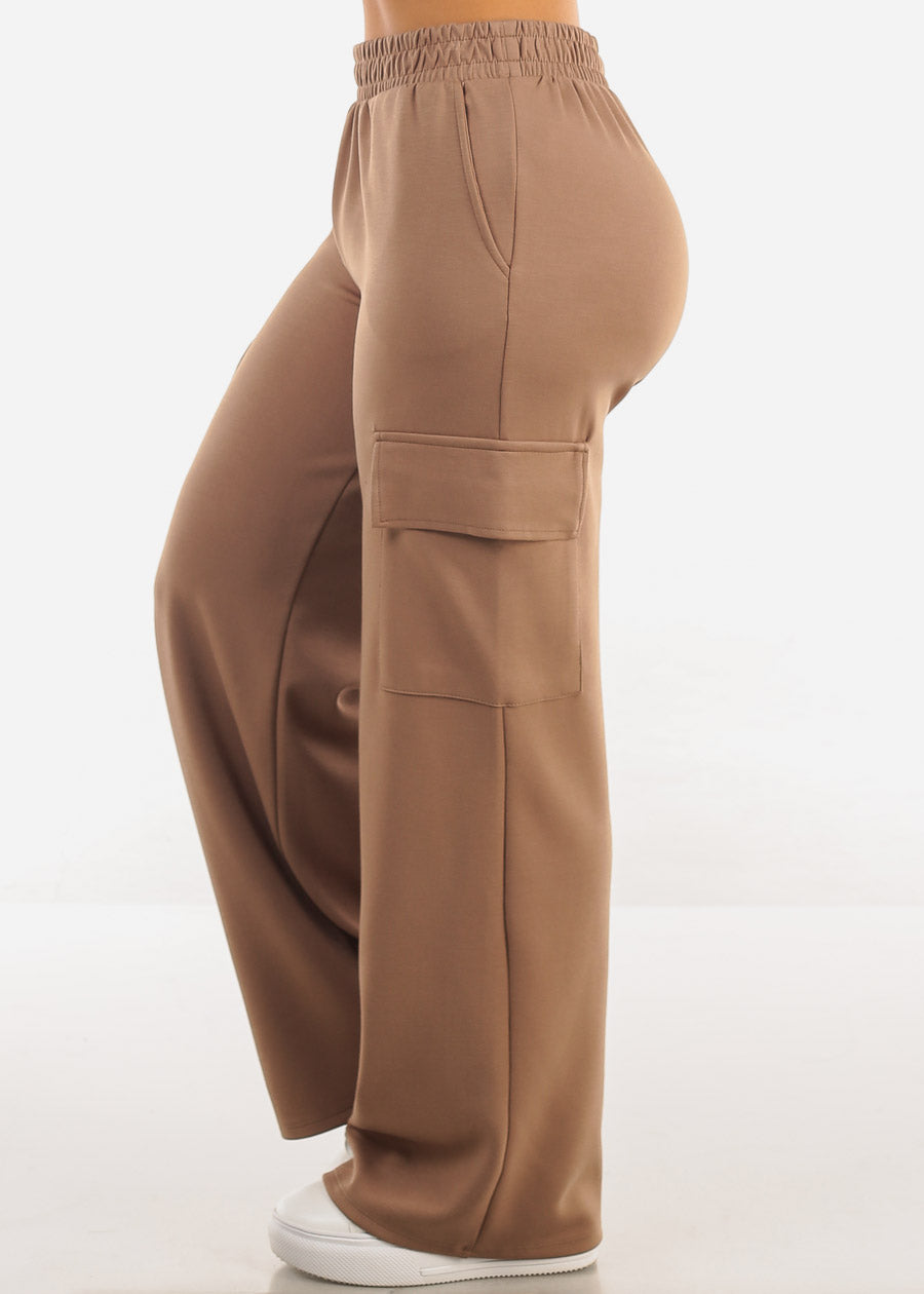 Super High Waist Wide Leg Cargo Pants Light Brown