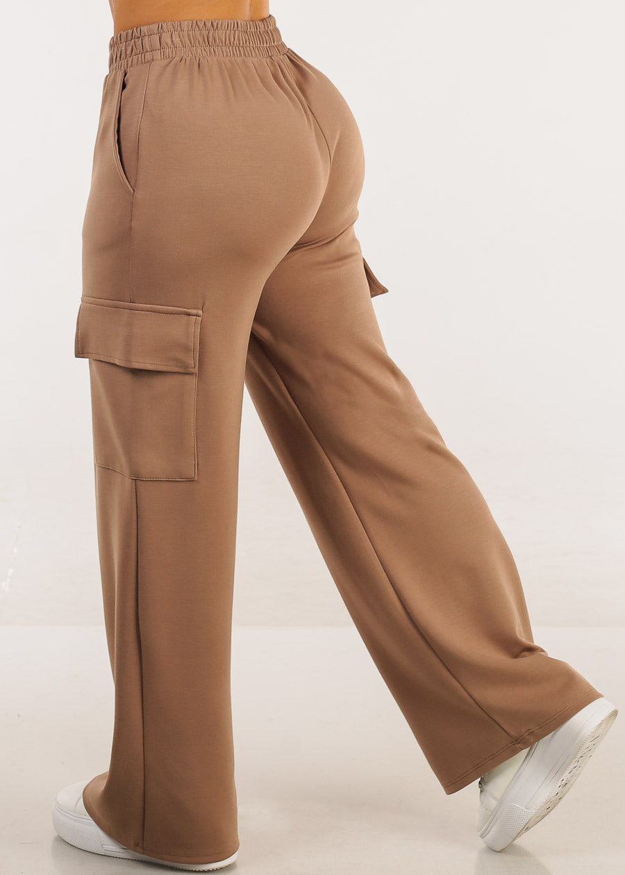 Super High Waist Wide Leg Cargo Pants Light Brown