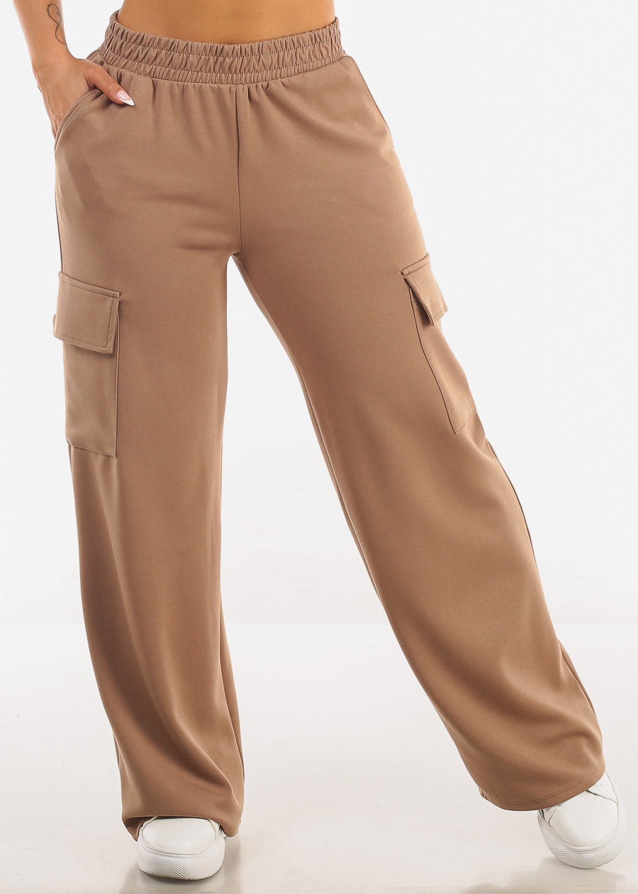 Super High Waist Wide Leg Cargo Pants Light Brown