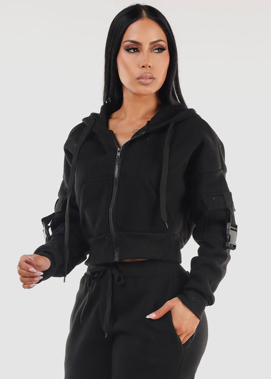 Zip Up Black Hoody w Pockets