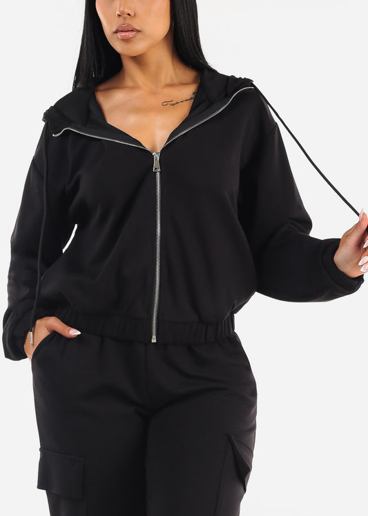 Zip Up Black Hoody w Pockets