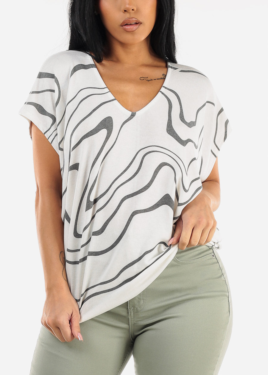 Short Dolman Sleeve Printed Tunic Top White