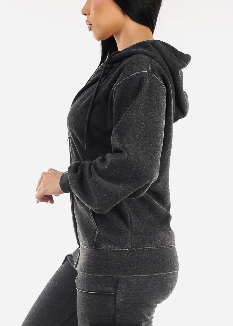 Oversized Zip Up Fleece Hoodie Charcoal