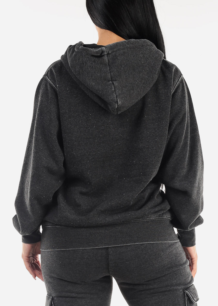 Oversized Zip Up Fleece Hoodie Charcoal