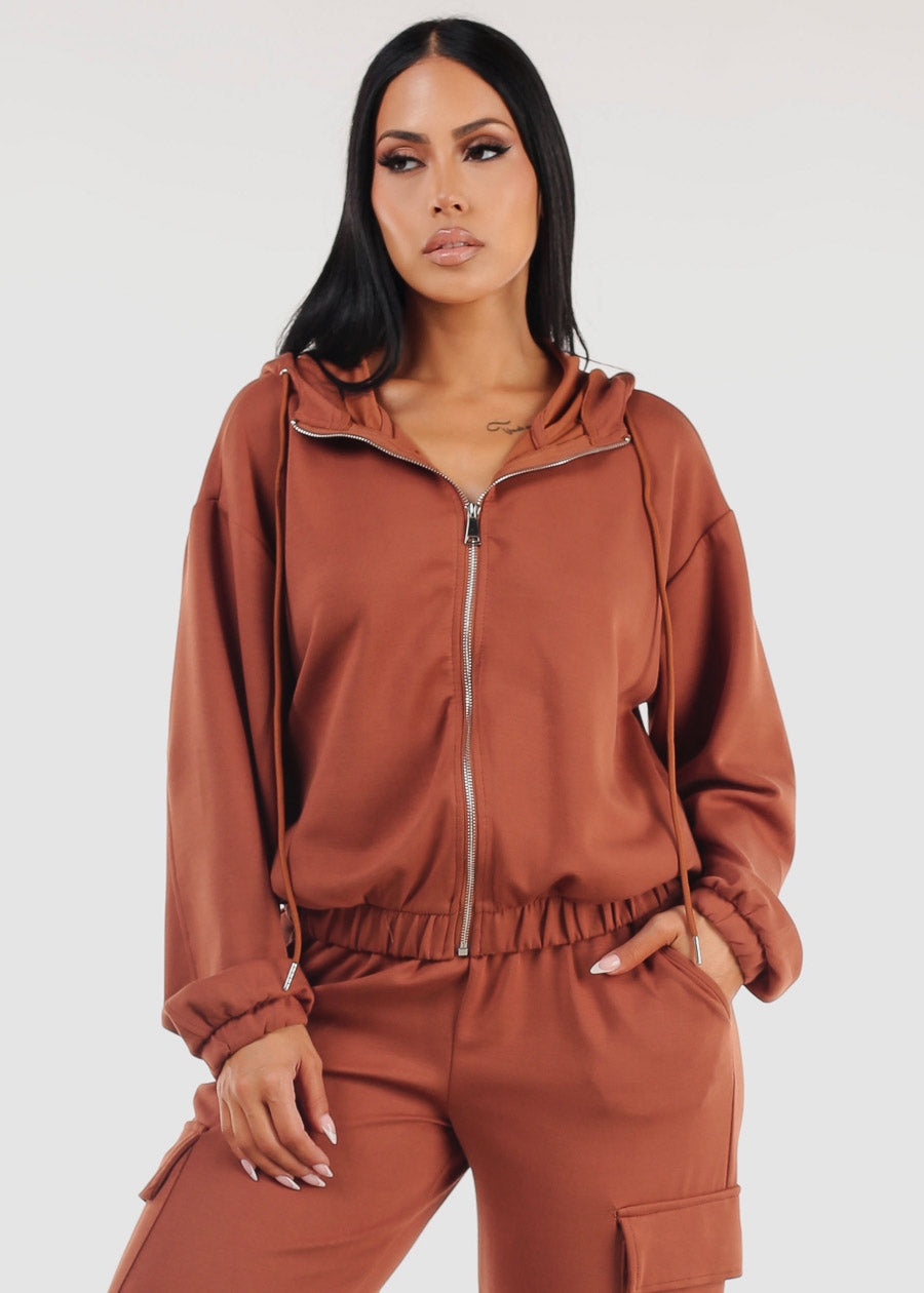 Zip Up Brown Hoody w Pockets