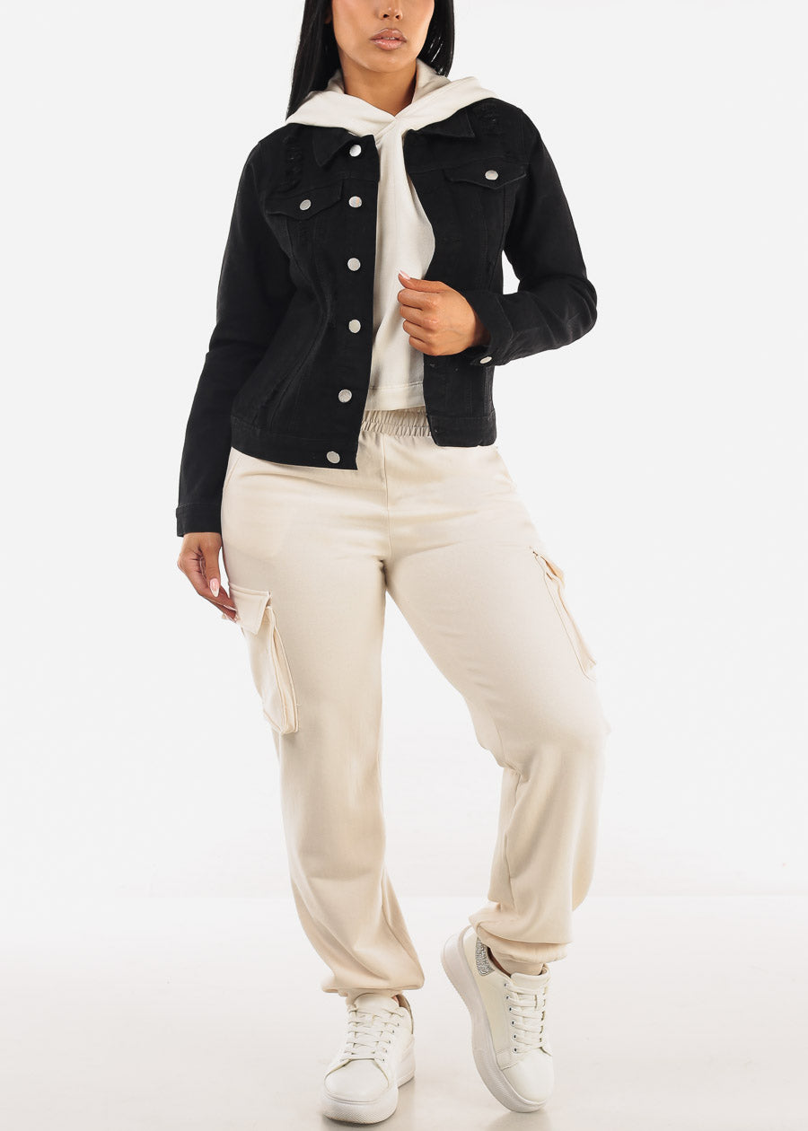 High Waist Fleece Cargo Sweatpants Cream