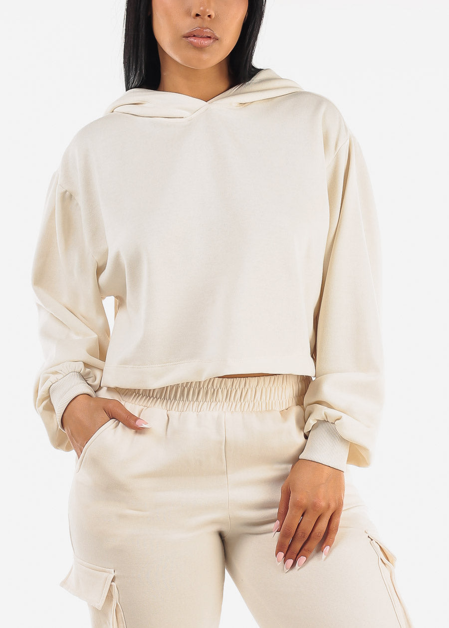 Cream Fleece Pullover Hoodie