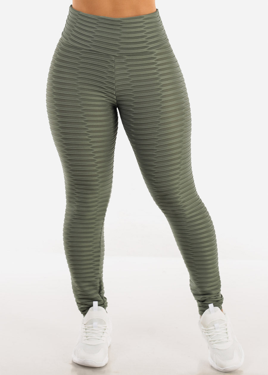 Workout Textured Scrunch Leggings Olive