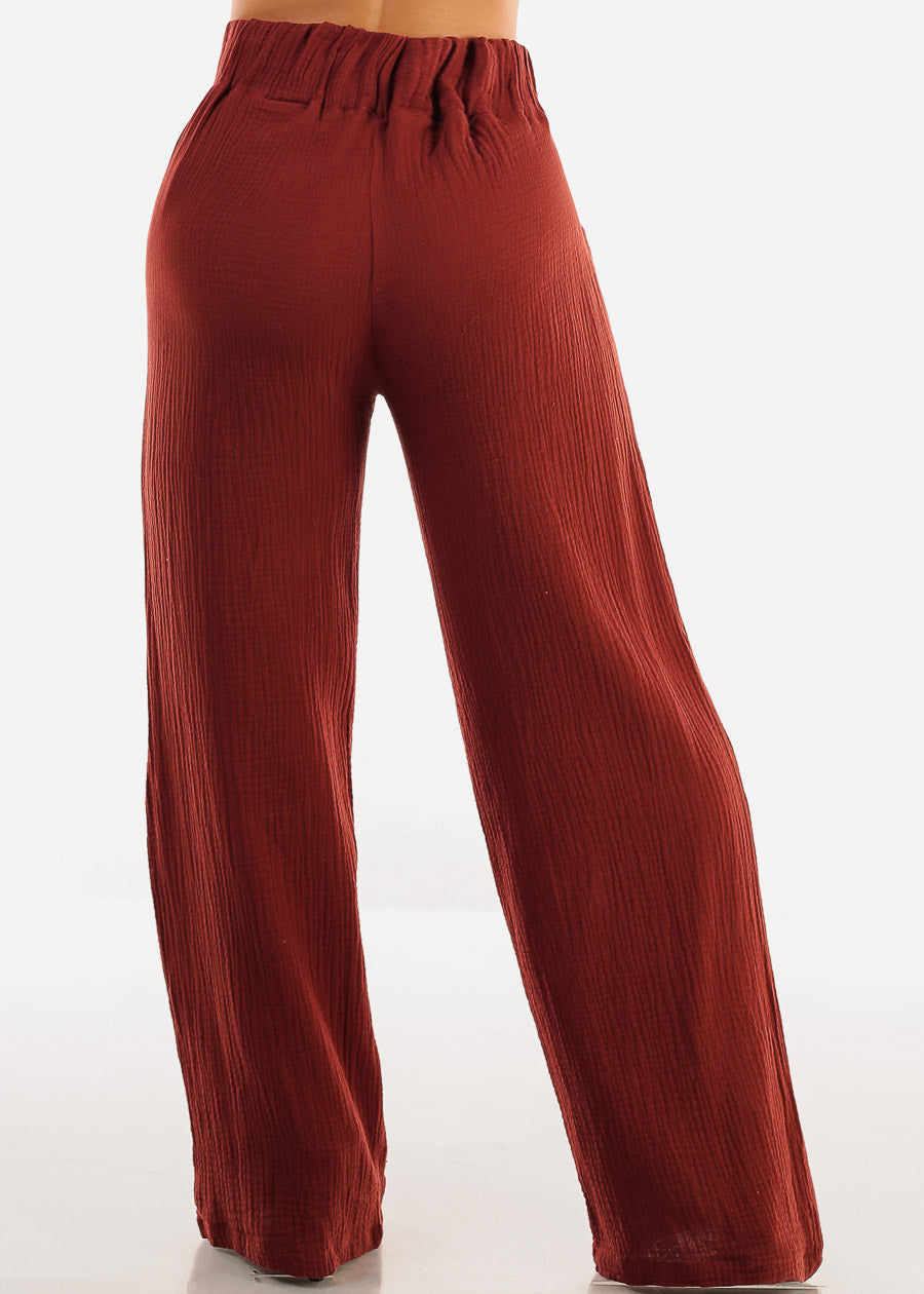 Super High Waist Wide Legged Cotton Pants Brick