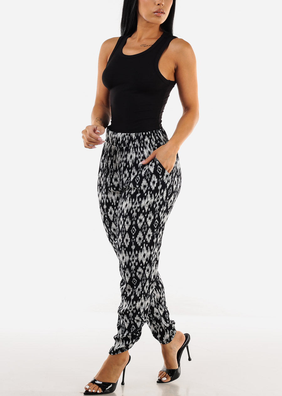 Casual Super High Waist Printed Pants Black & White