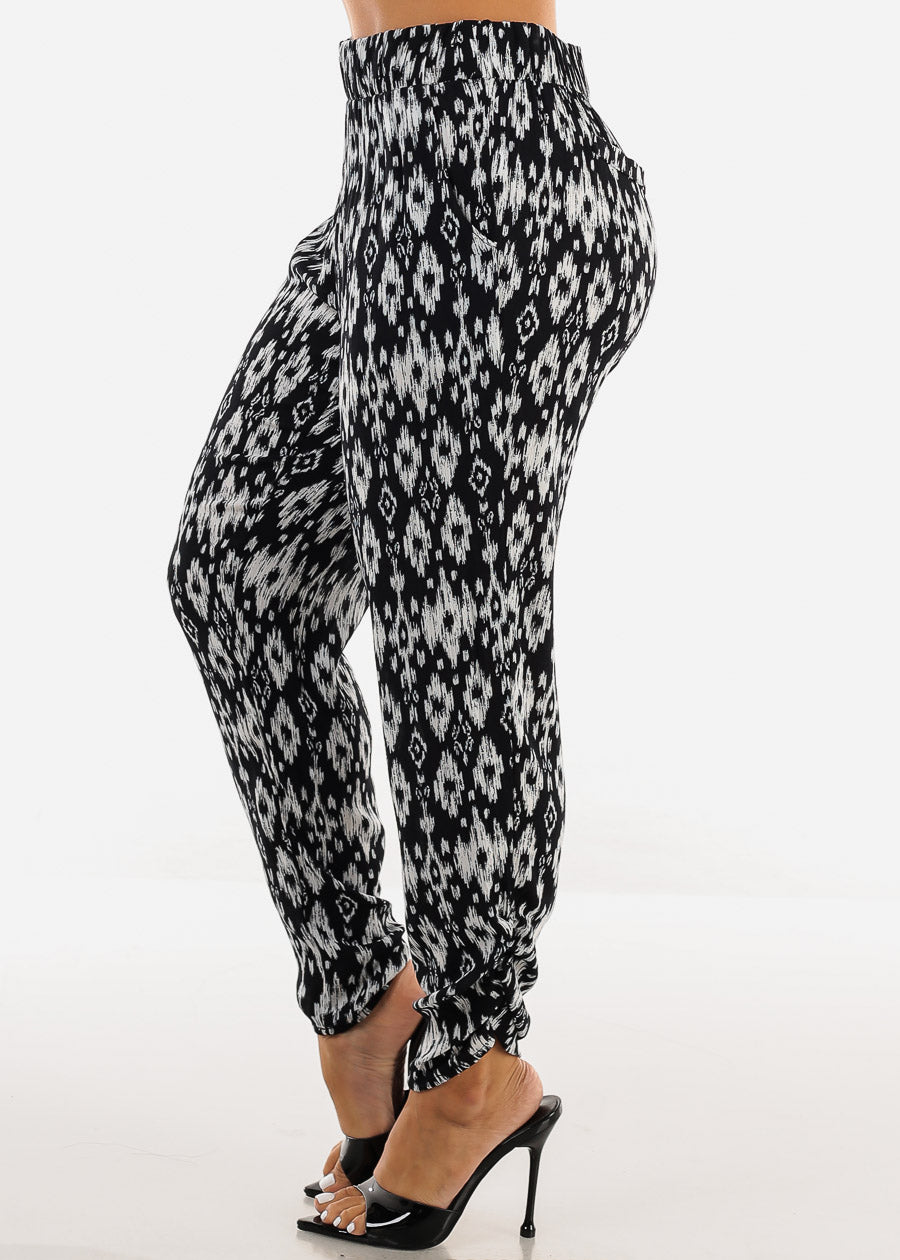 Casual Super High Waist Printed Pants Black & White