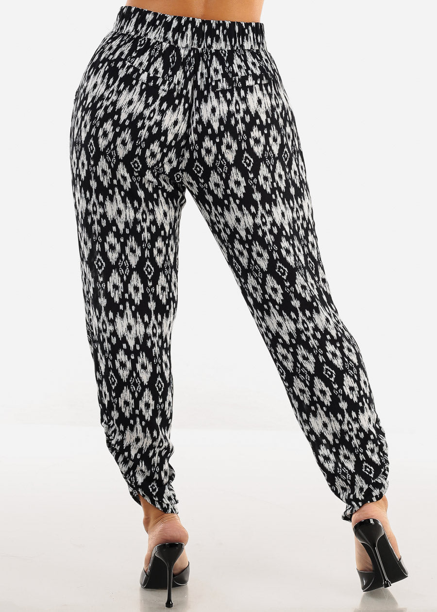 Casual Super High Waist Printed Pants Black & White