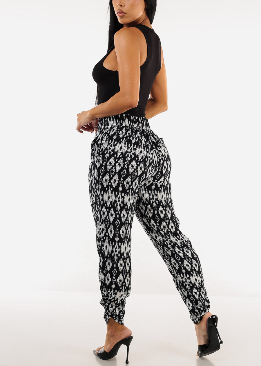 Casual Super High Waist Printed Pants Black & White