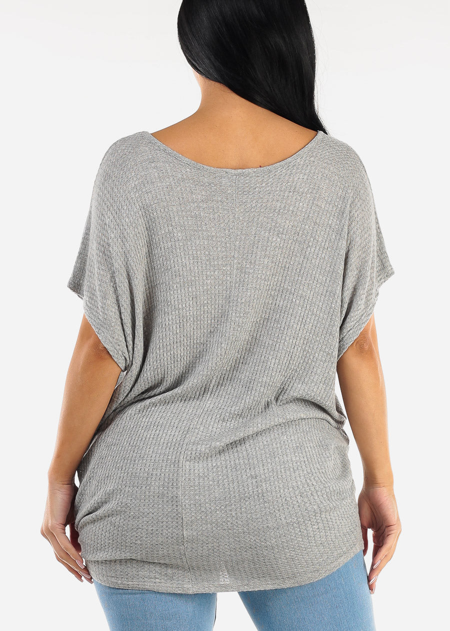 Short Dolman Sleeve Thermal Tunic Top Grey