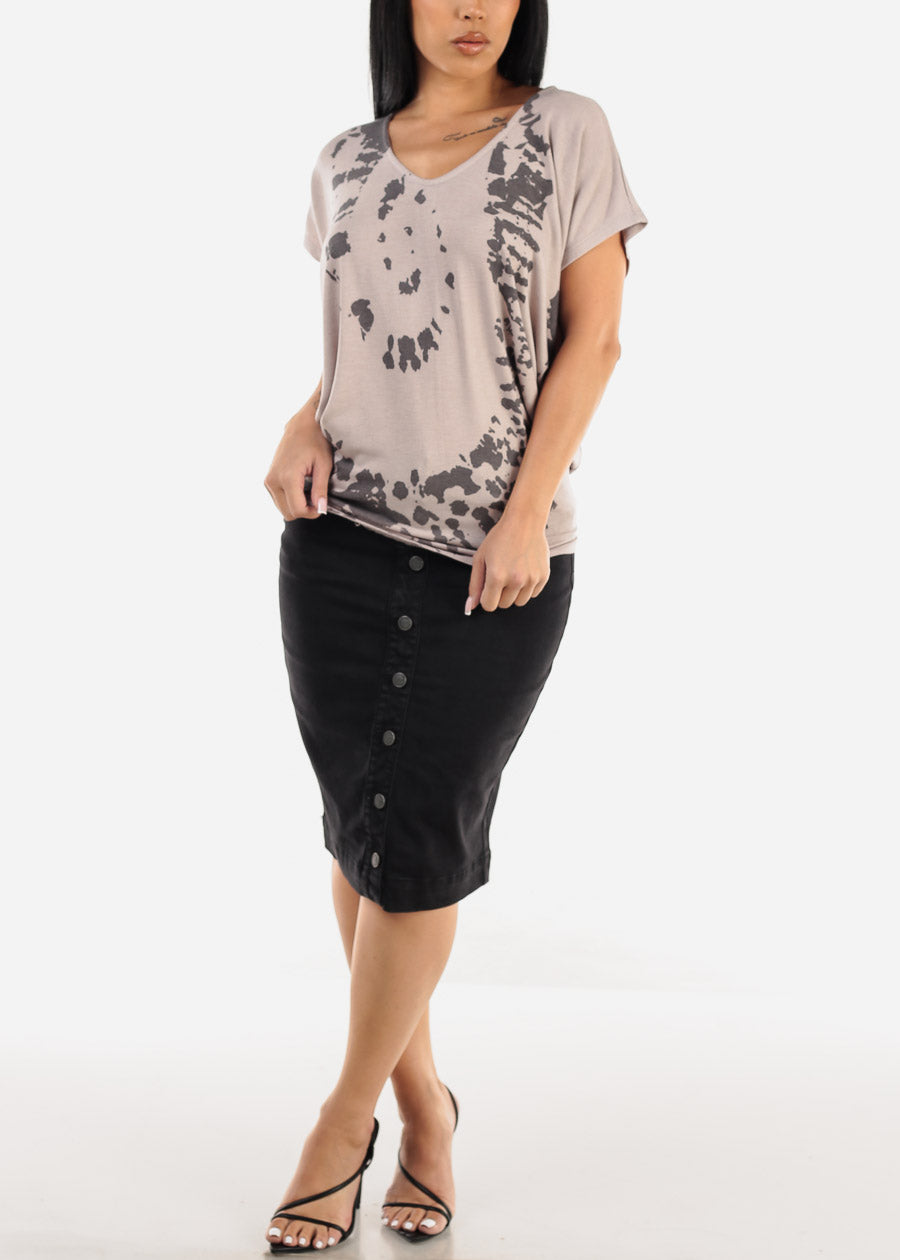 Short Dolman Sleeve Printed Tunic Top Taupe