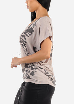 Short Dolman Sleeve Printed Tunic Top Taupe