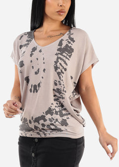 Short Dolman Sleeve Printed Tunic Top Taupe