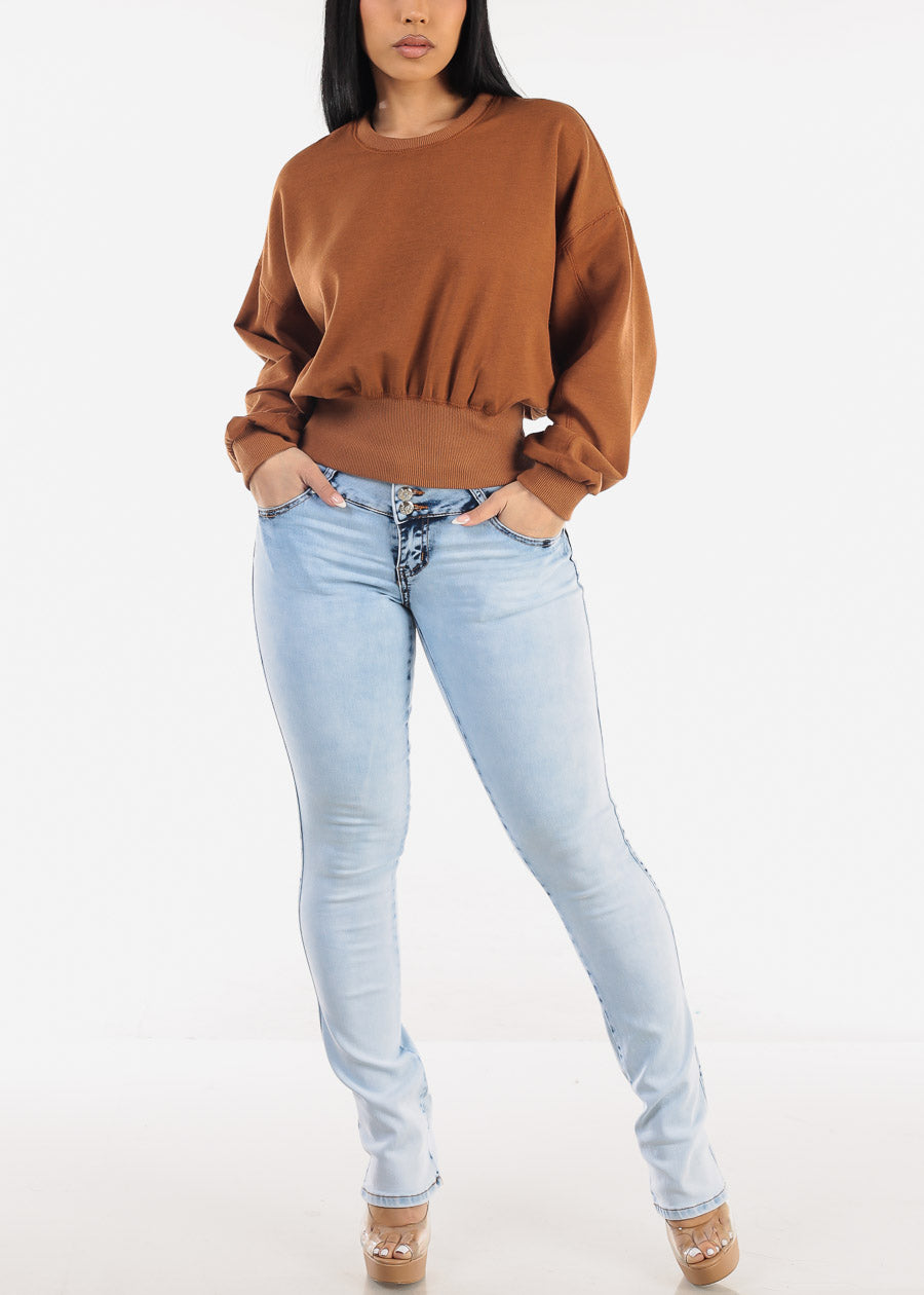 Long Sleeve Crewneck Fleece Sweatshirt Camel