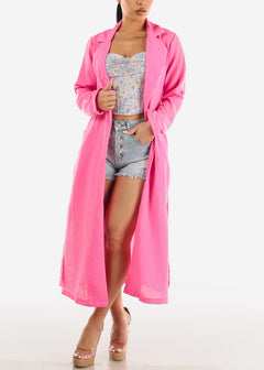 Long Sleeve Trench Coat Hot Pink w Pockets