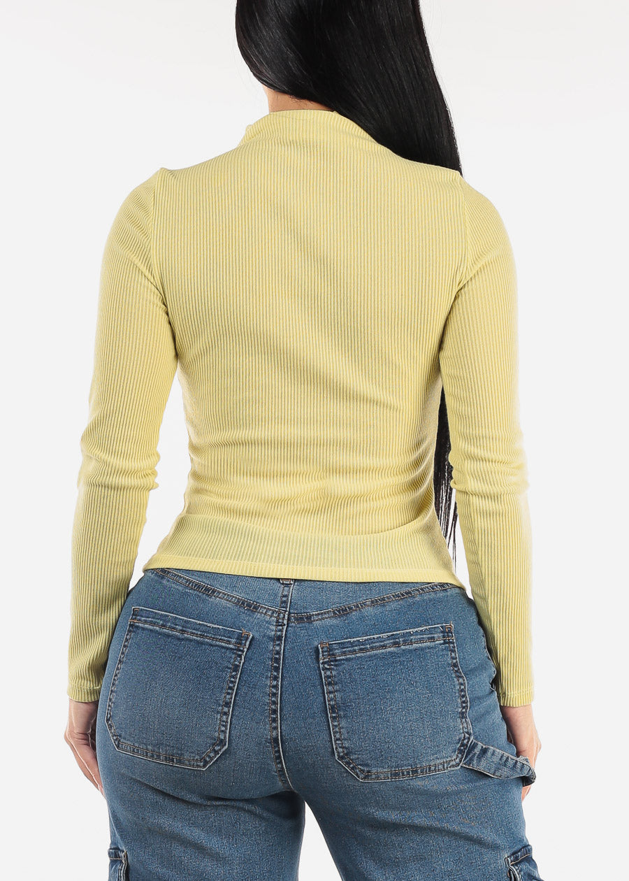 Long Sleeve Mock Neck Ribbed Sweater Top Light Green