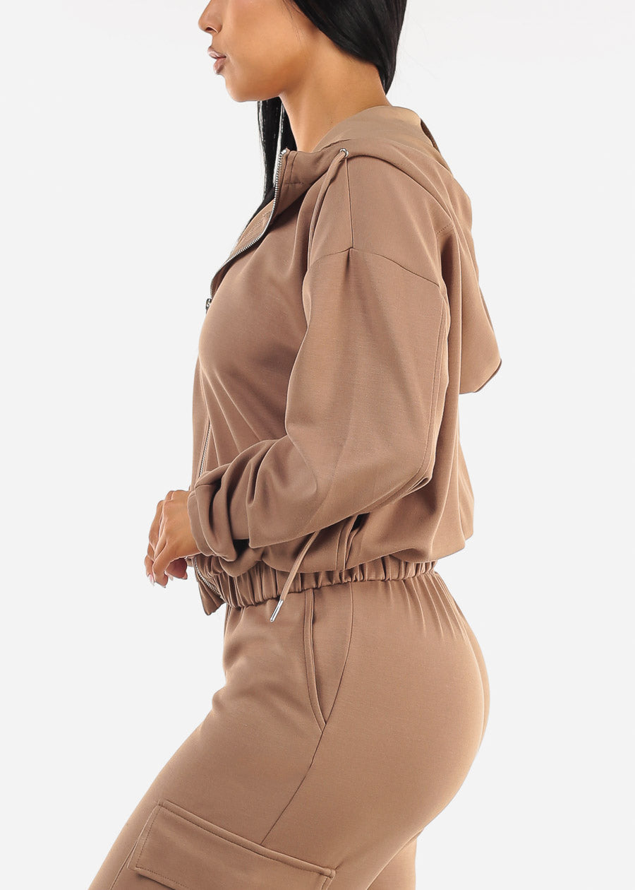 Zip Up Light Brown Hoody w Pockets