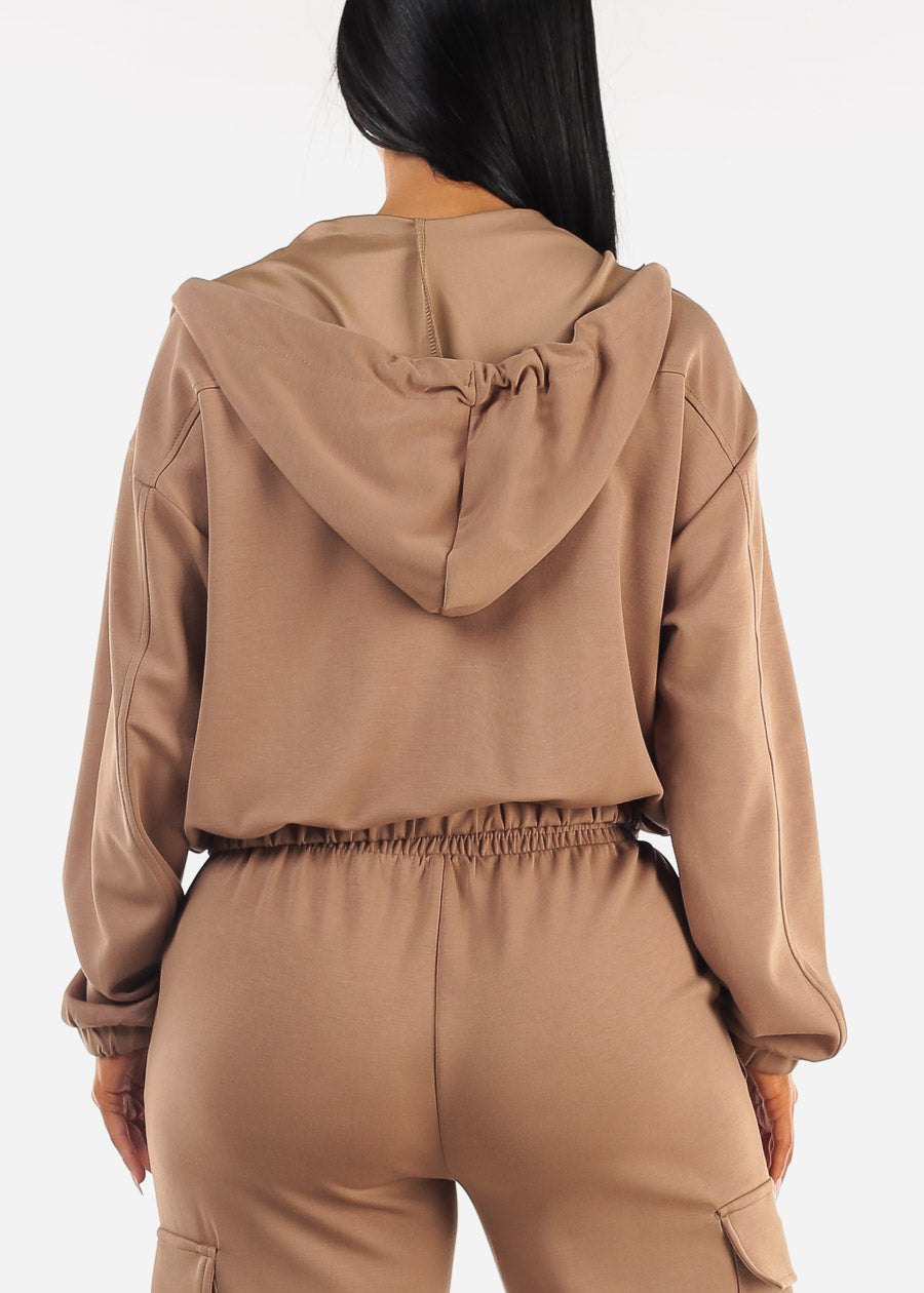 Zip Up Light Brown Hoody w Pockets