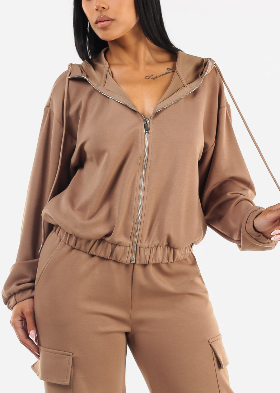 Zip Up Light Brown Hoody w Pockets