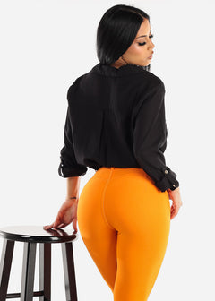 Butt Lifting High Waist Skinny Pants Orange w Belt