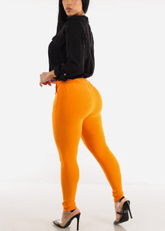 Butt Lifting High Waist Skinny Pants Orange w Belt