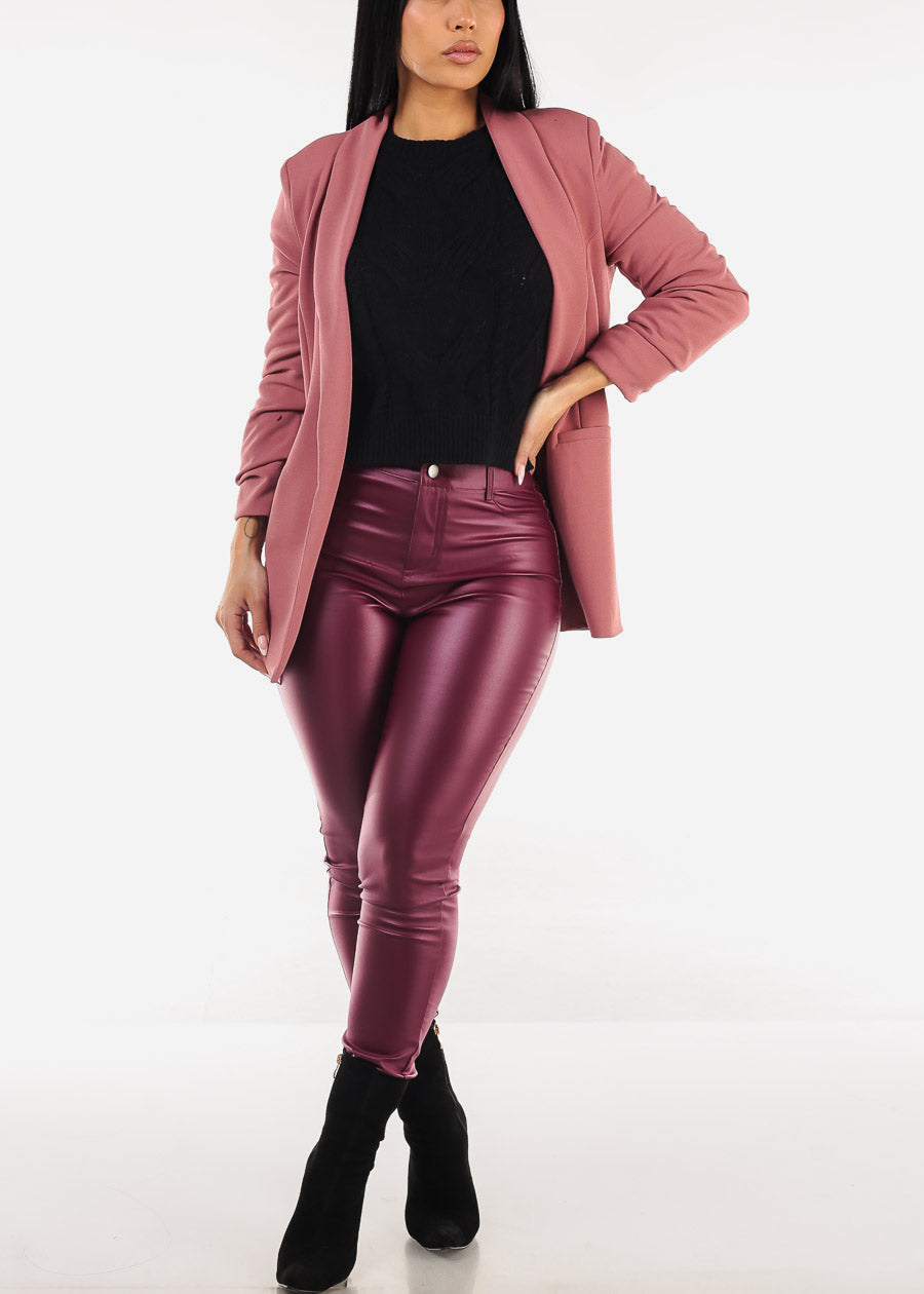 Quarter Sleeve Open Front Blazer Mauve